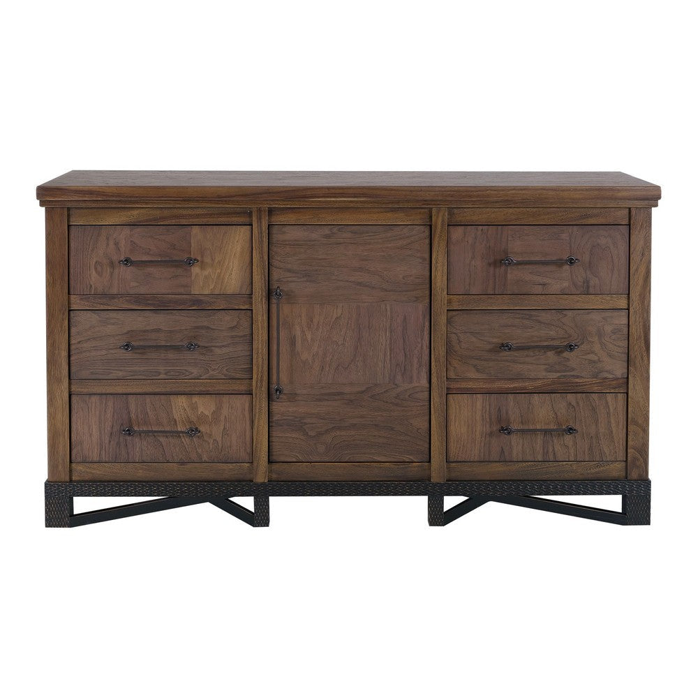 Ally Wide Dresser | 6 Drawers | Center Cabinet | Walnut Brown Wood BM333483