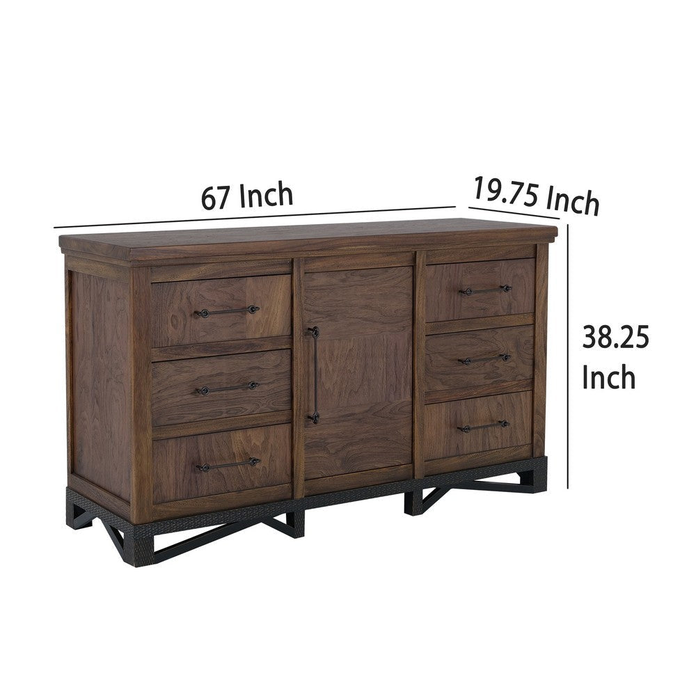 Ally Wide Dresser | 6 Drawers | Center Cabinet | Walnut Brown Wood BM333483