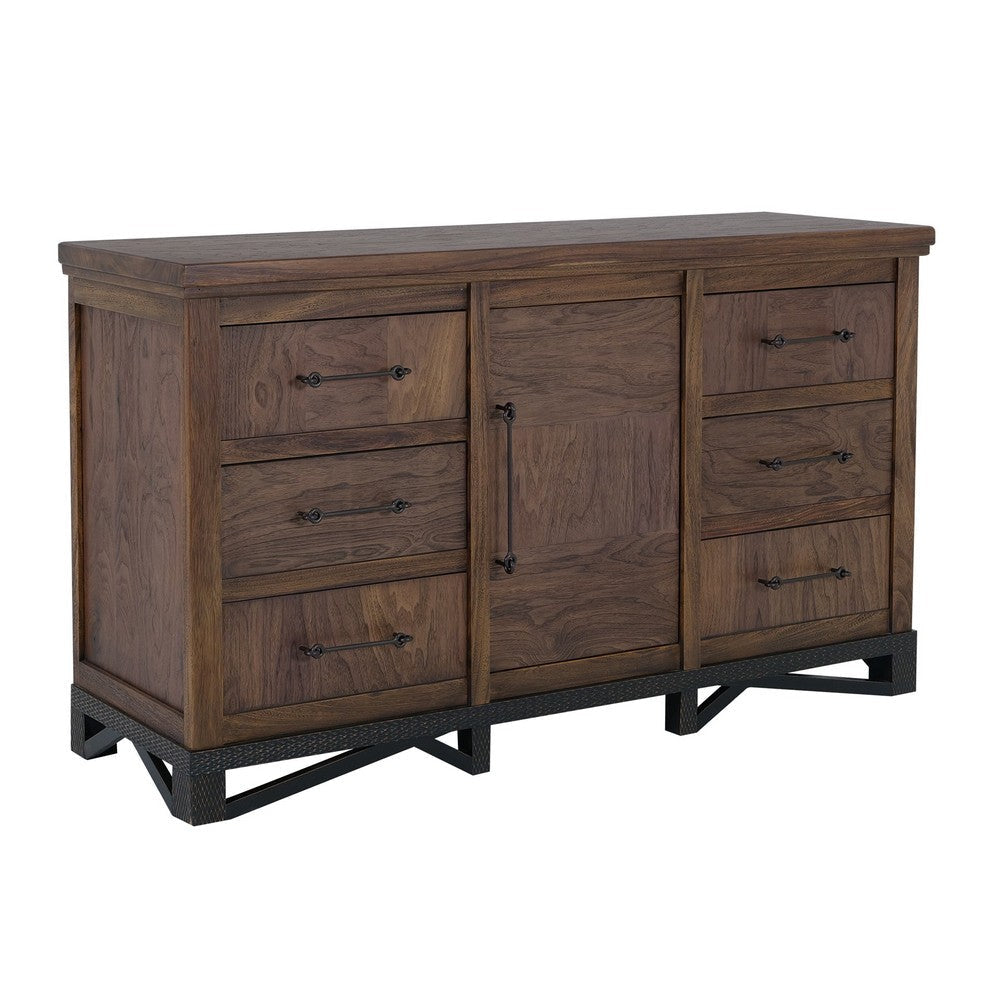 Ally Wide Dresser | 6 Drawers | Center Cabinet | Walnut Brown Wood