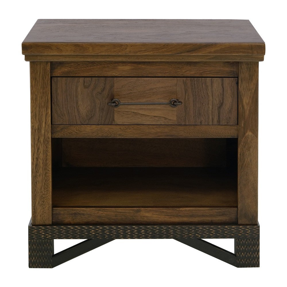 Ally Nightstand | 1 Drawer and Bottom Shelf | Walnut Brown Parota Wood BM333485
