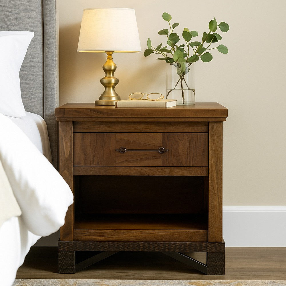 Ally Nightstand | 1 Drawer and Bottom Shelf | Walnut Brown Parota Wood