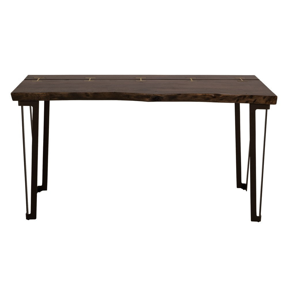 Ally Sofa Console Table | Gold Metal Inlays | Brown Parota Wood | 55’’ BM333486