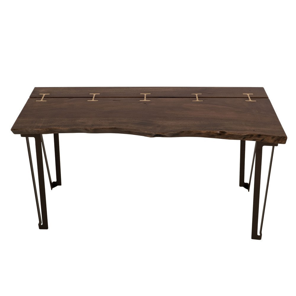 Ally Sofa Console Table | Gold Metal Inlays | Brown Parota Wood | 55’’ BM333486