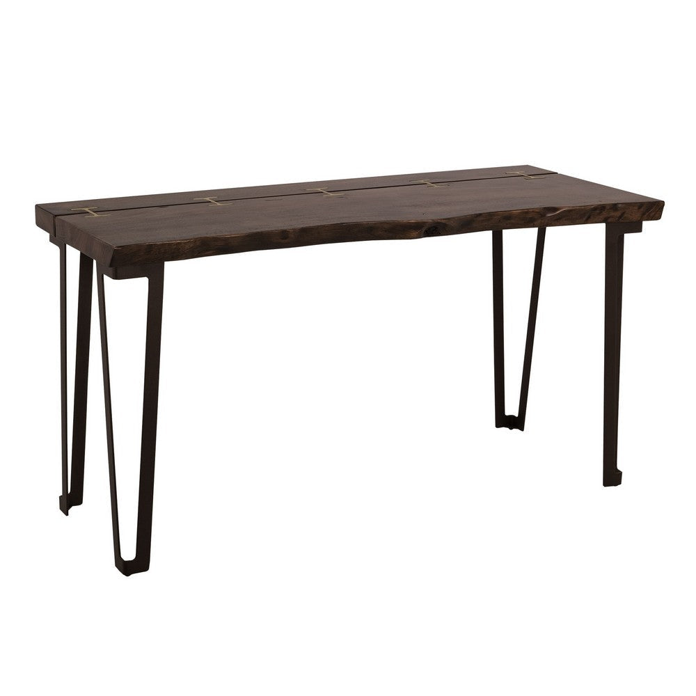 Ally Sofa Console Table | Gold Metal Inlays | Brown Parota Wood | 55"