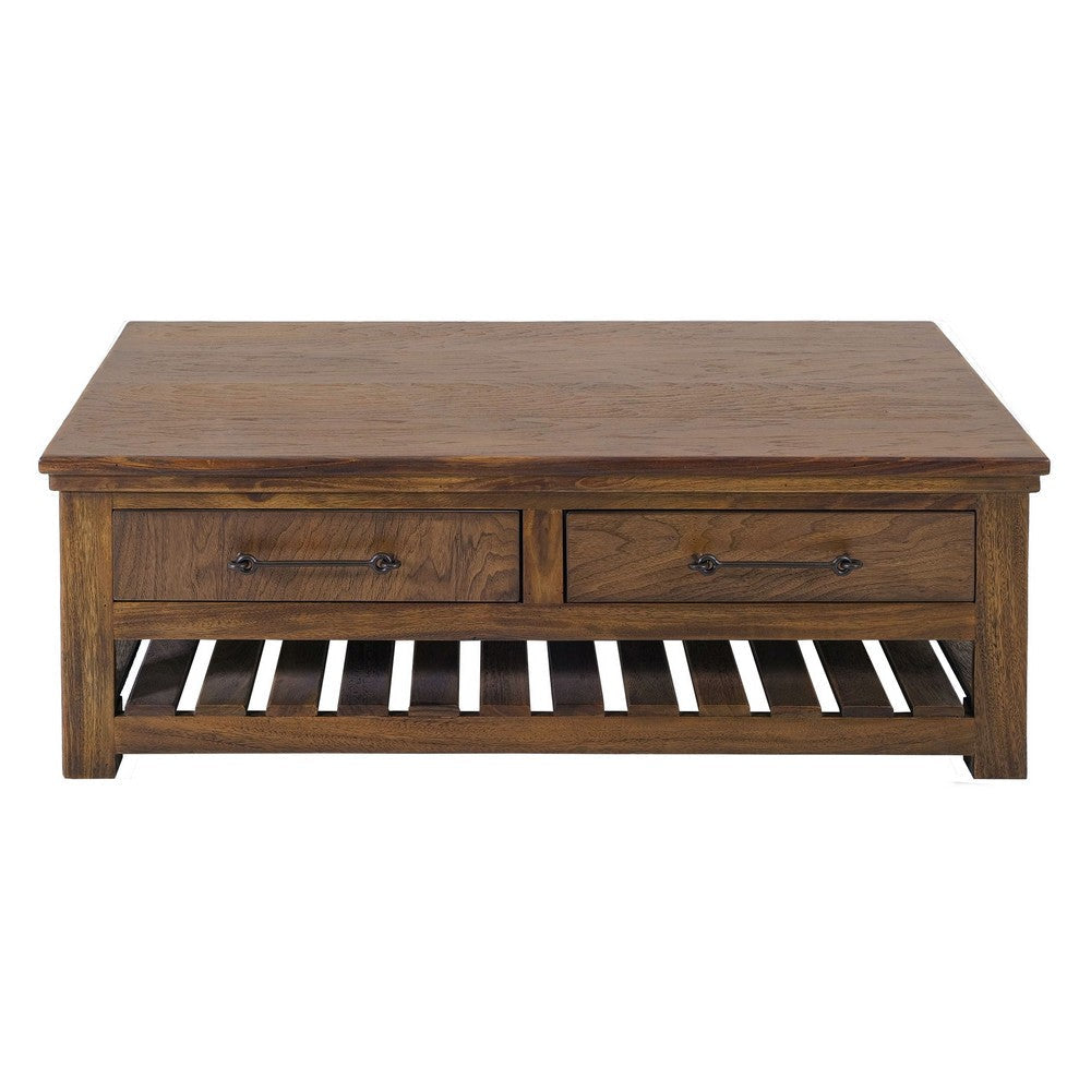 Ally Cocktail Coffee Table | 4 Drawers Shelf | Brown Parota Wood 50’’ BM333488