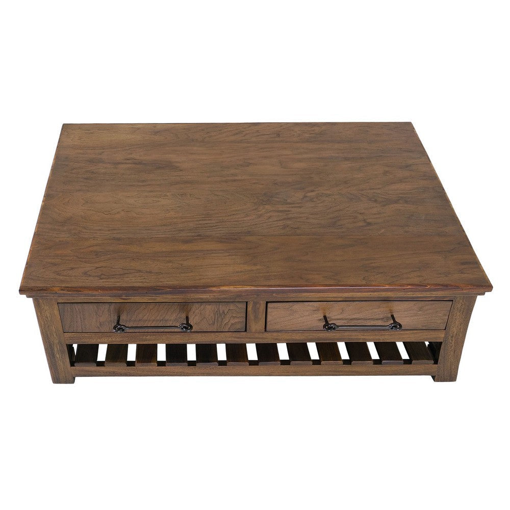 Ally Cocktail Coffee Table | 4 Drawers Shelf | Brown Parota Wood 50’’ BM333488
