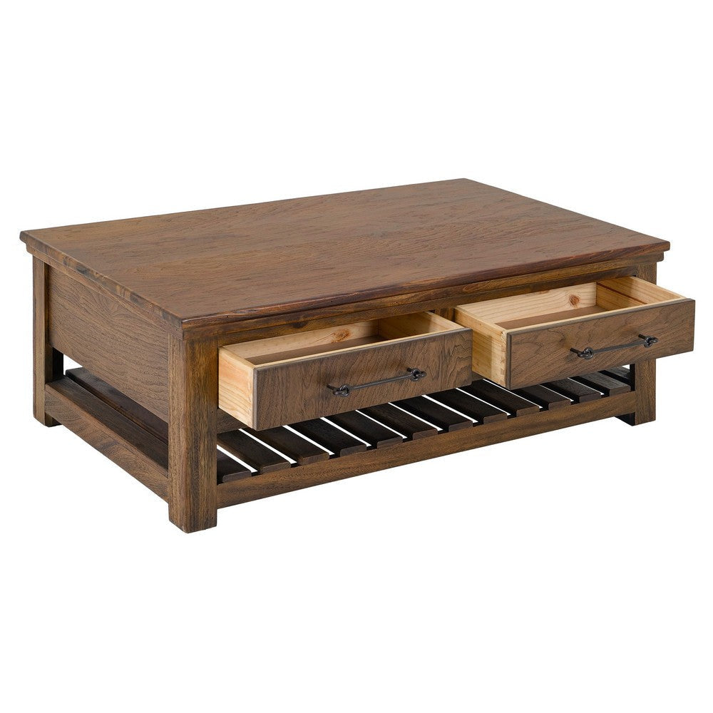 Ally Cocktail Coffee Table | 4 Drawers Shelf | Brown Parota Wood 50’’ BM333488