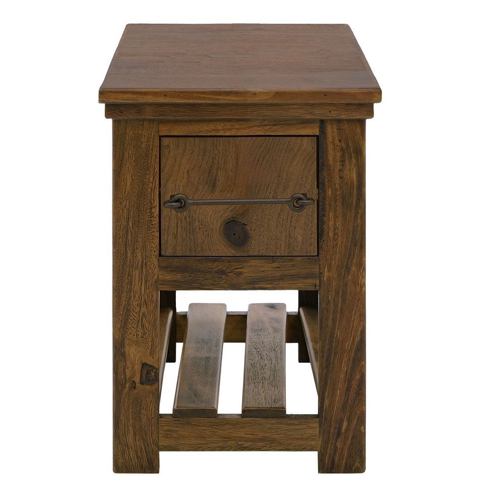 Ally Chairside Table | 1 Drawer | 1 Shelf | Brown Parota Wood | 15’’ BM333489