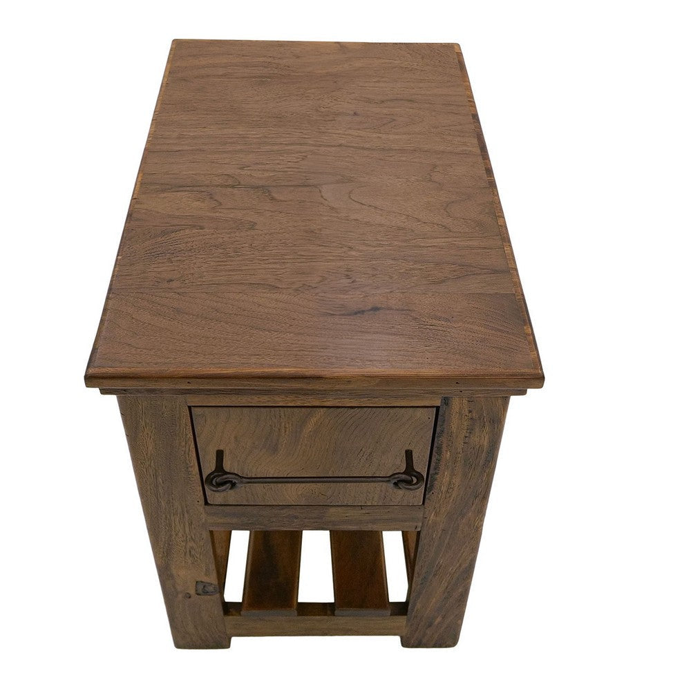 Ally Chairside Table | 1 Drawer | 1 Shelf | Brown Parota Wood | 15’’ BM333489