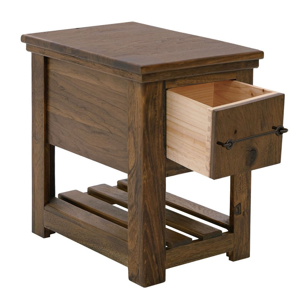 Ally Chairside Table | 1 Drawer | 1 Shelf | Brown Parota Wood | 15’’ BM333489