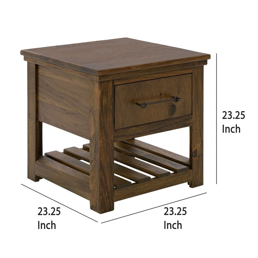 Ally Side End Table | 1 Drawer and Slatted Shelf | Brown Parota 50’’ BM333490