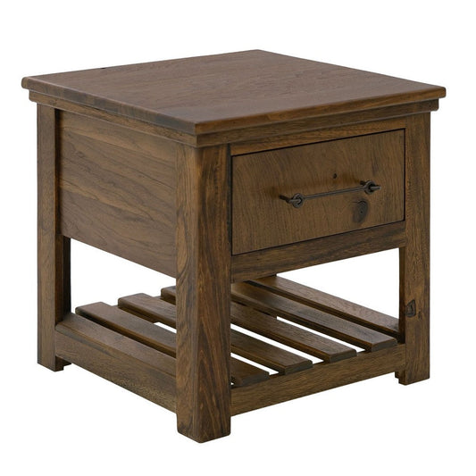 Ally Side End Table | 1 Drawer and Slatted Shelf | Brown Parota 50"