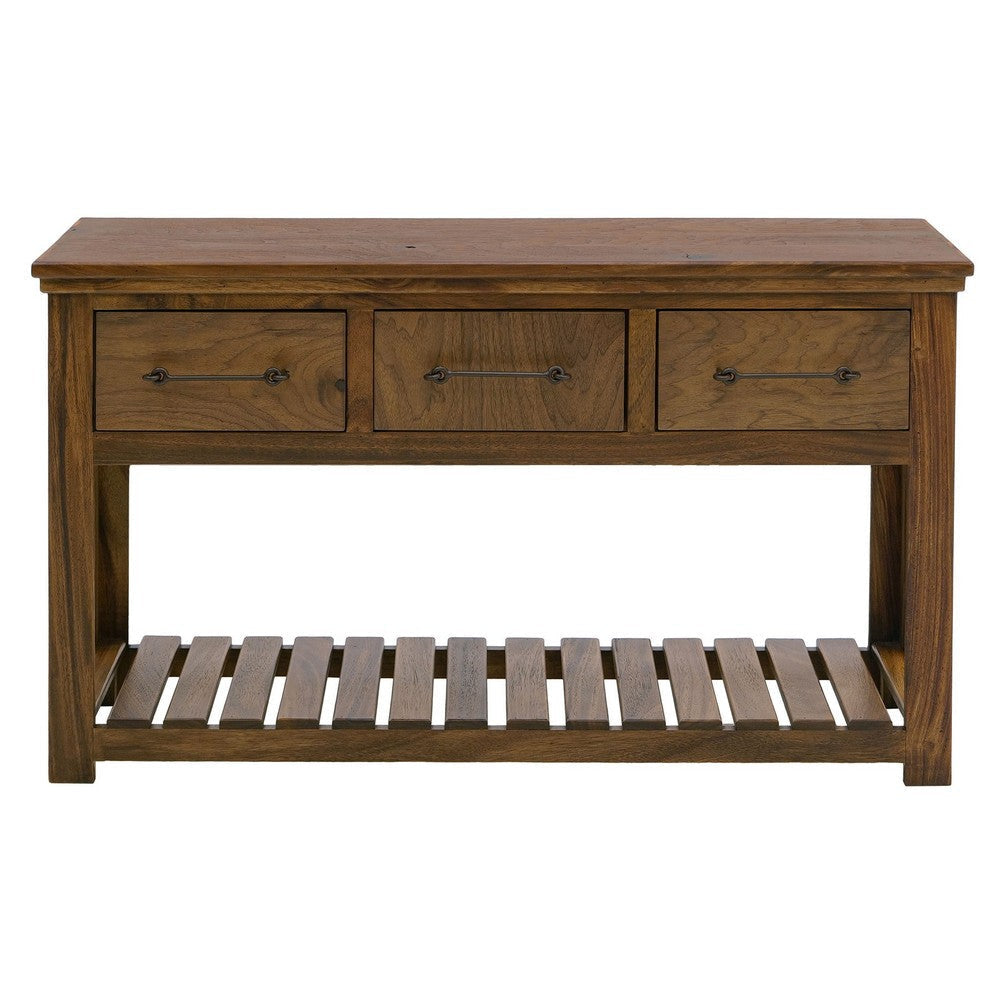 Ally Sofa Console Table | 3 Drawers | Slatted Shelf | Brown Wood | 54’’ BM333491