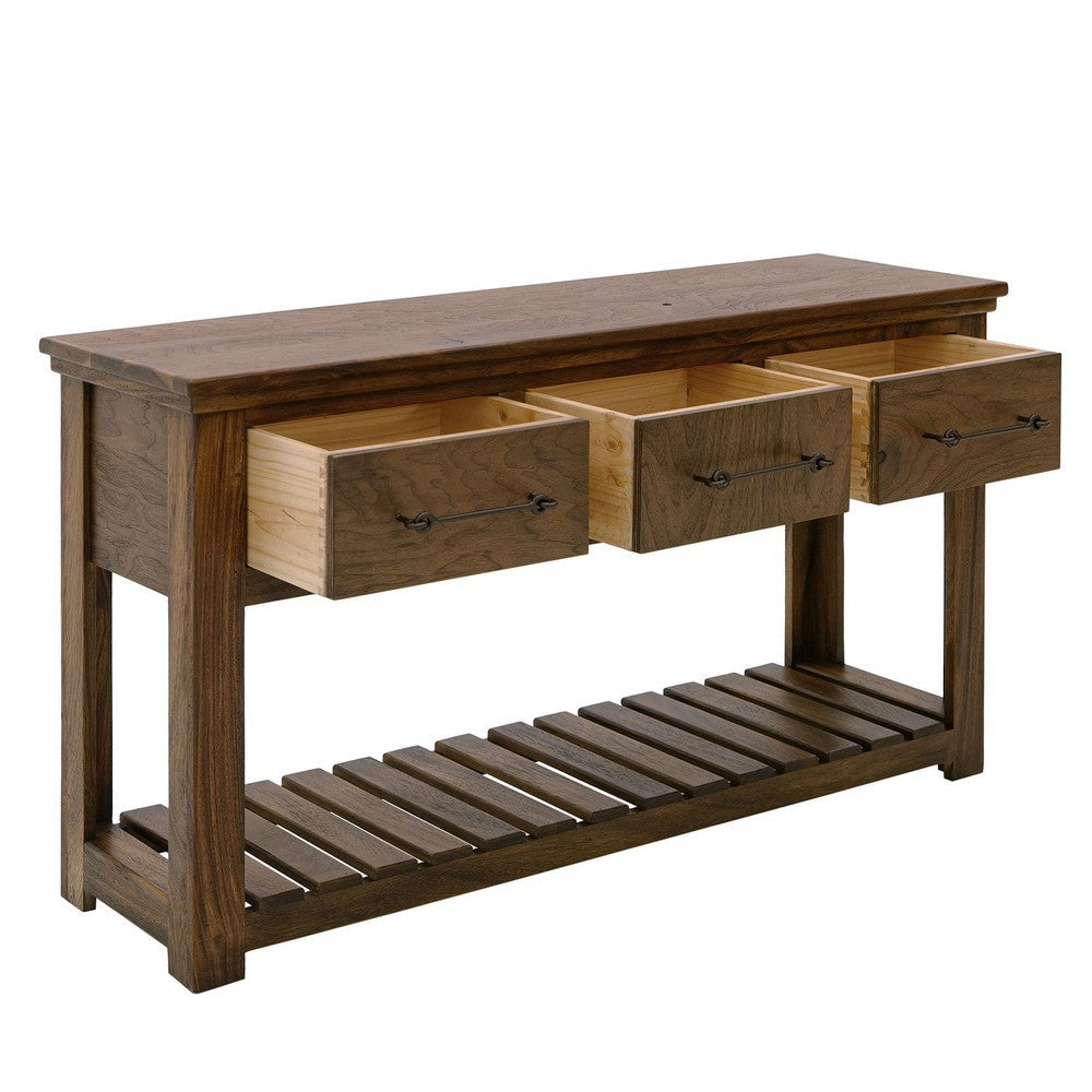 Ally Sofa Console Table | 3 Drawers | Slatted Shelf | Brown Wood | 54’’ BM333491
