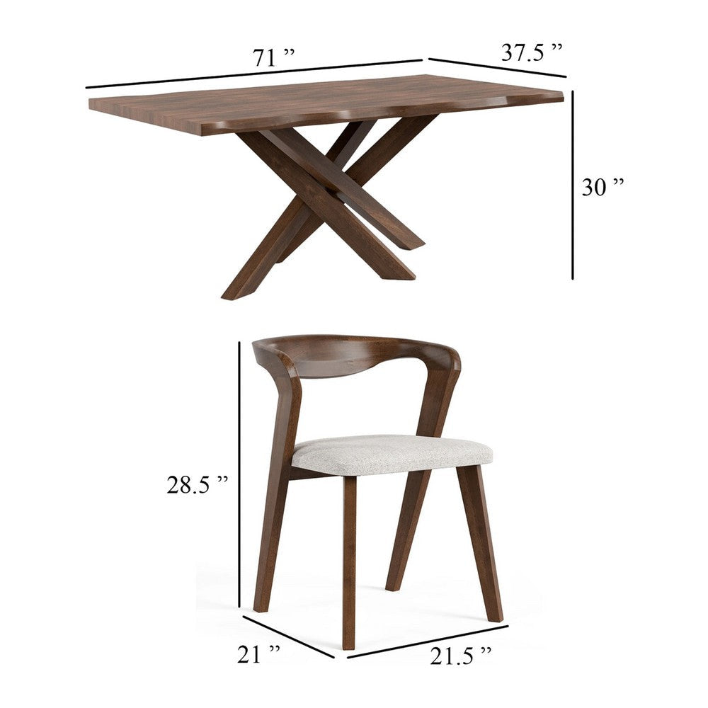 Vyva 7pc Dining Table Set | 6 Ivory Chairs | Brown Full Solid Wood BM333494