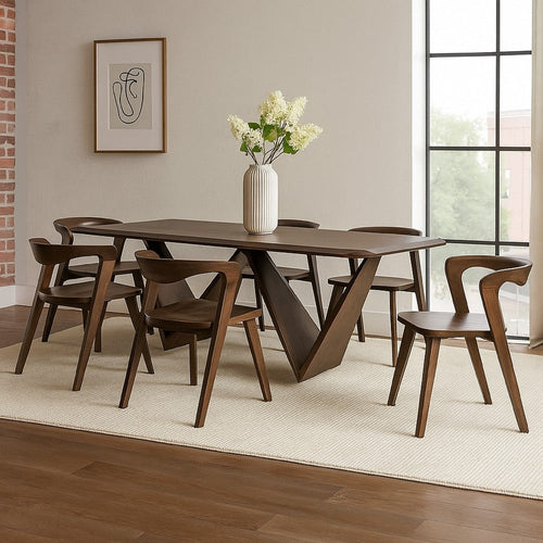 Rumy 7pc Extendable Dining Table Set, 6 Chairs, Diamond Edge, Brown