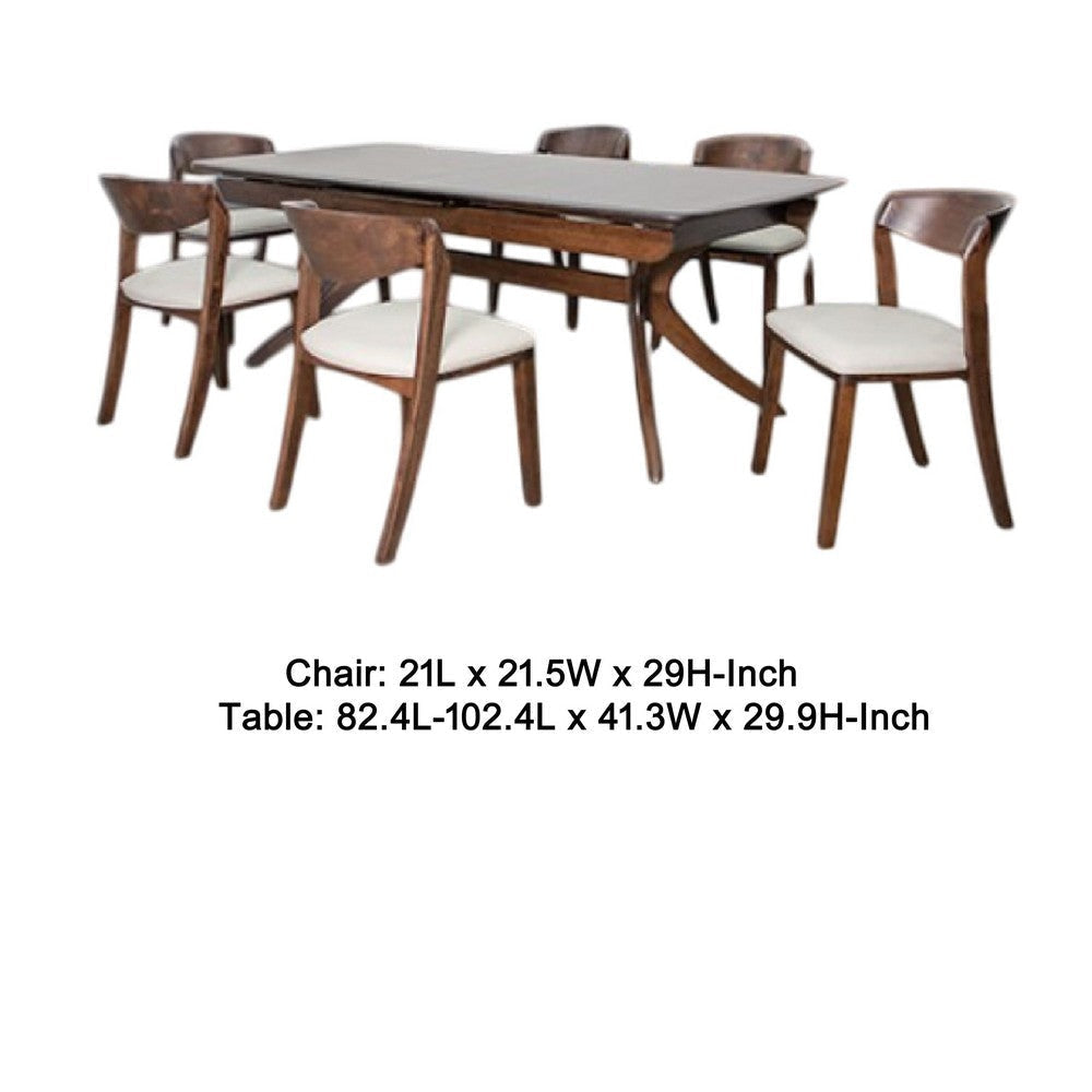 Viki 7pc Extendable Dining Table Set | Ivory Fabric Chairs Brown Wood BM333497