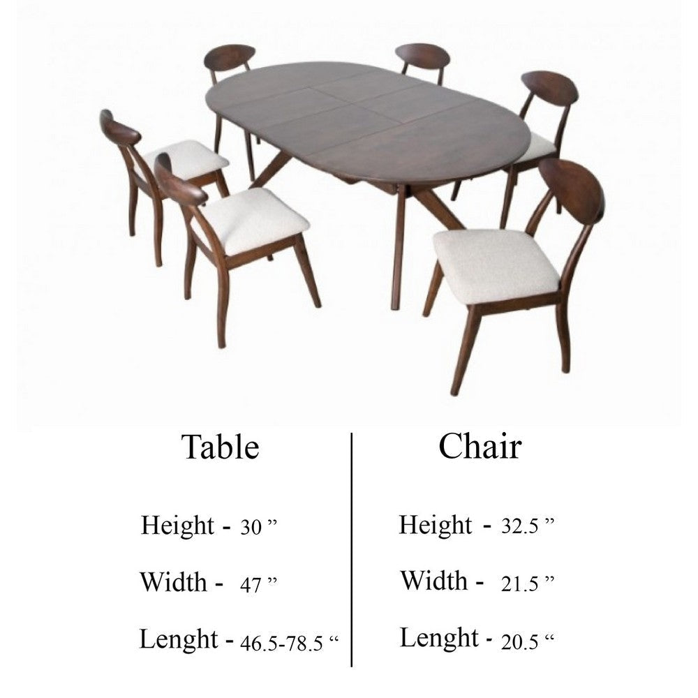 Mikie 7pc Extendable Dining Table Set | 6 Ivory Fabric Chairs | Brown BM333498