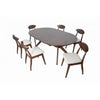 Mikie 7pc Extendable Dining Table Set | 6 Ivory Fabric Chairs | Brown