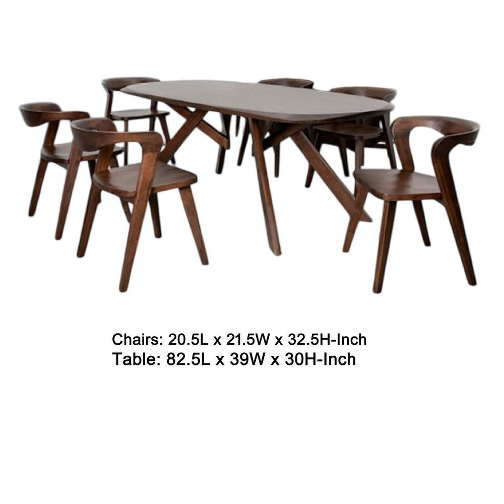 Ziva 7pc Dining Table Set | 6 Chairs | 3D Edges | Brown Solid Wood BM333500