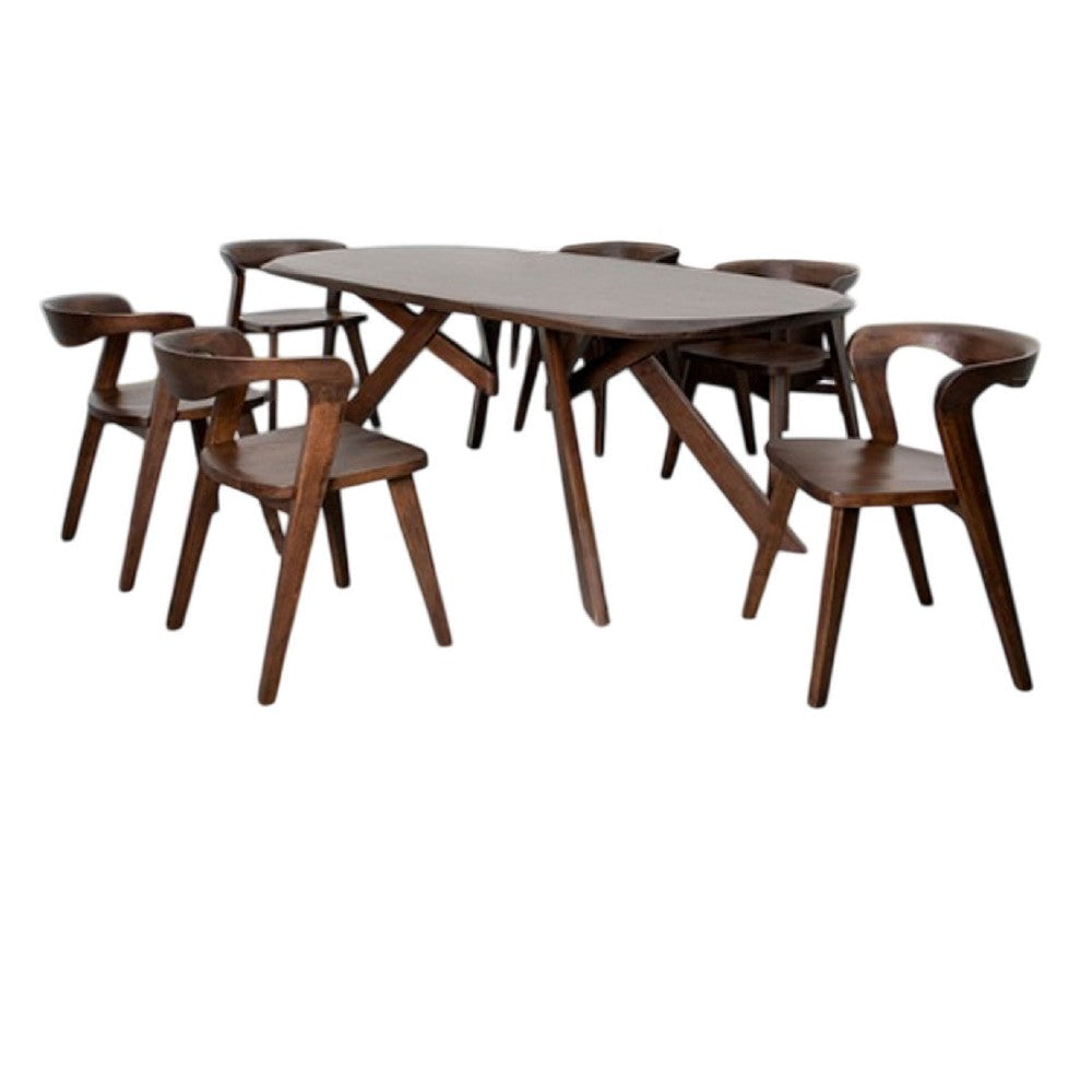 Ziva 7pc Dining Table Set | 6 Chairs | 3D Edges | Brown Solid Wood