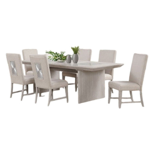 Diaz 7pc Dining Table Set | Extendable | 6 Fabric Chair | Gray Wood