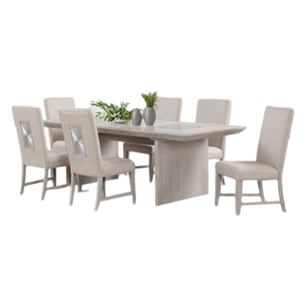 Diaz 7pc Dining Table Set | Extendable | 6 Fabric Chair | Gray Wood