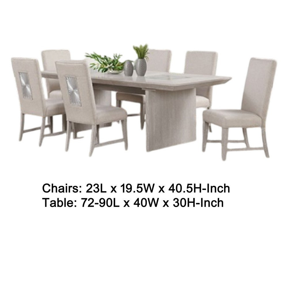 Diaz 7pc Dining Table Set | Extendable | 6 Fabric Chair | Gray Wood BM333503