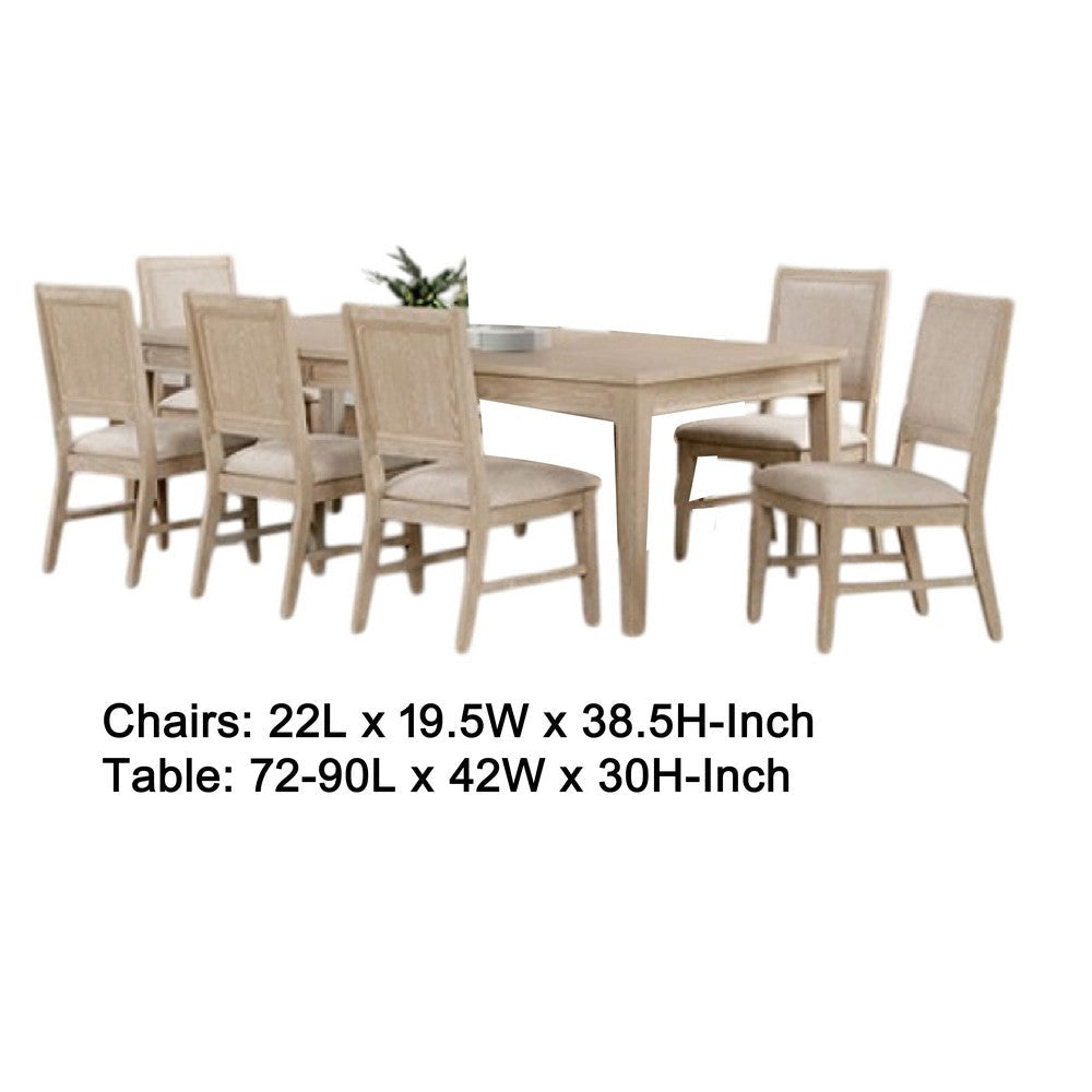 Rozie 7pc Dining Table Set | Extendable | 6 Fabric Chairs | Brown Wood BM333504