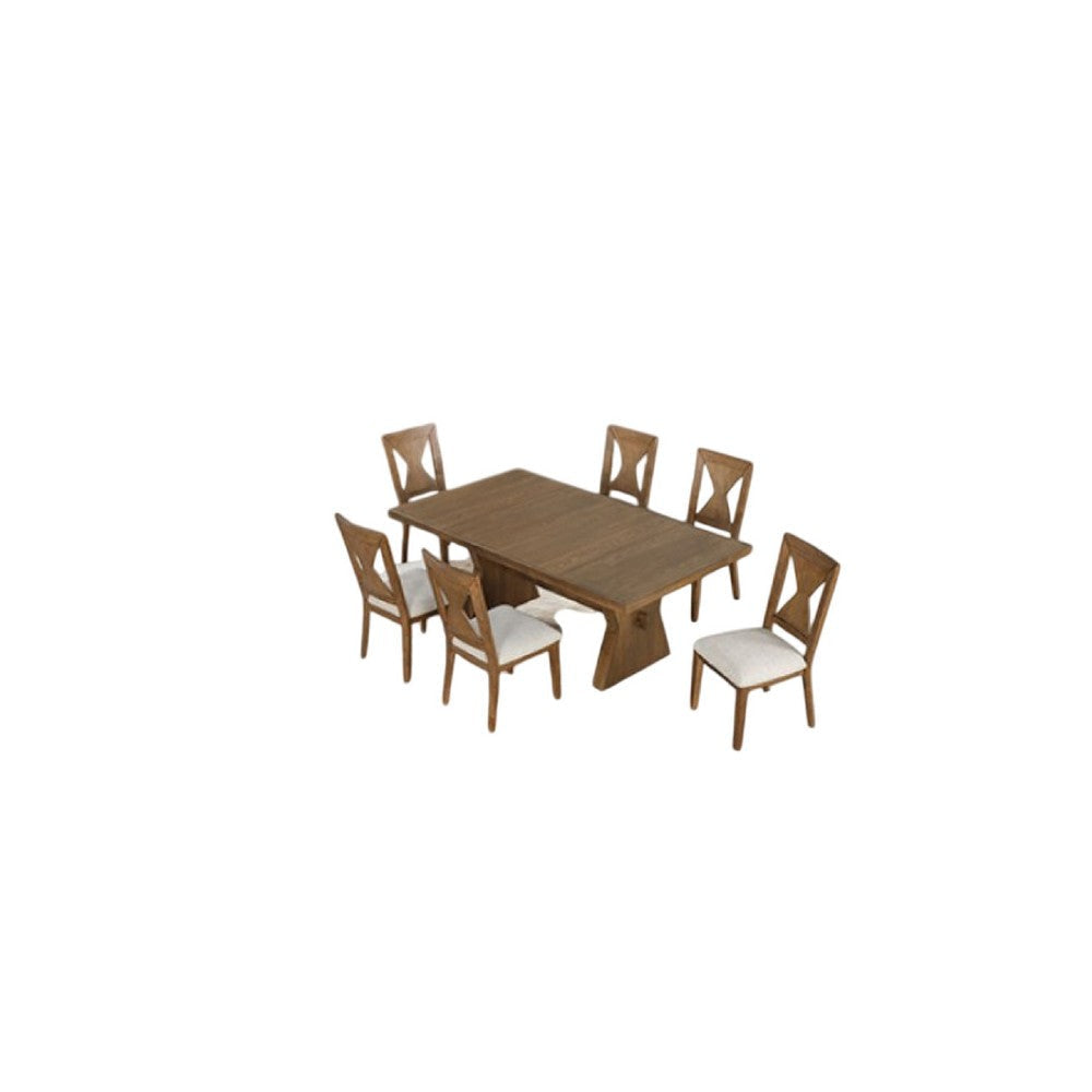 Zivy 7pc Dining Table Set | Modern Farmhouse Brown | 6 Fabric Chairs BM333505