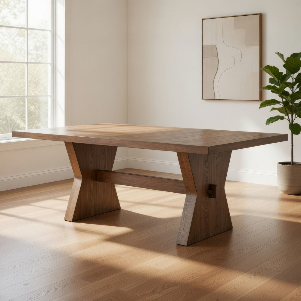 Zivy Dining Table | 78" Modern Farmhouse Hourglass Oak Brown Wood