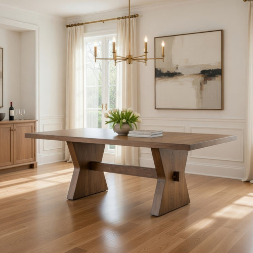 Zivy Dining Table | 78" Modern Farmhouse Hourglass Oak Brown Wood