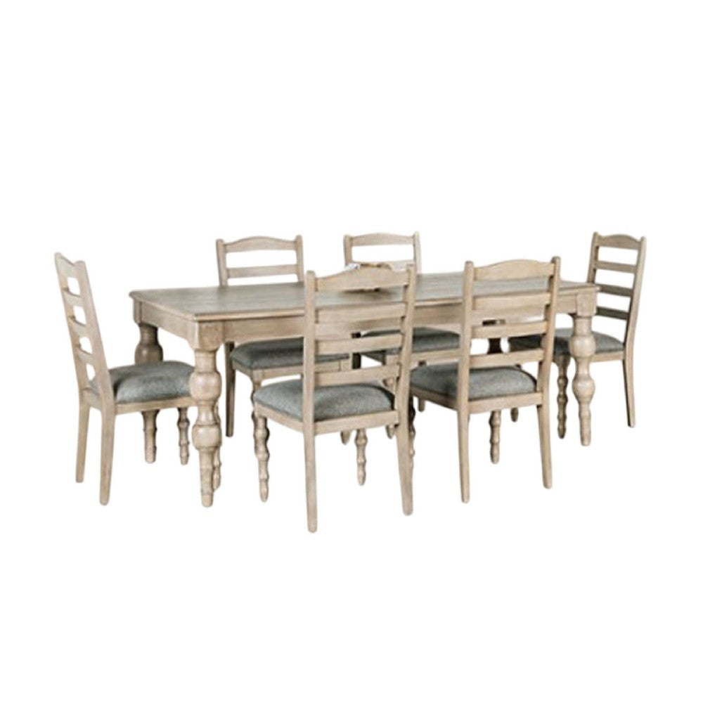 Cherie 7pc Dining Table Set | Turned Legs | 6 Chairs | Light Brown BM333507