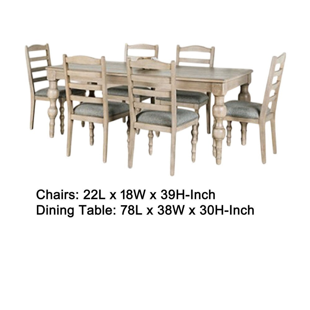 Cherie 7pc Dining Table Set | Turned Legs | 6 Chairs | Light Brown BM333507