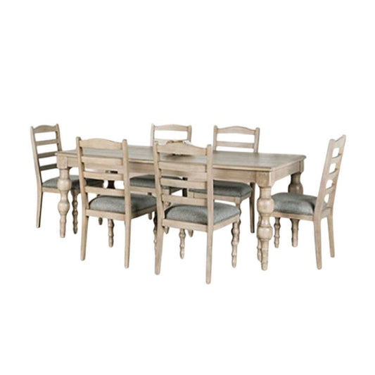 Cherie 7pc Dining Table Set | Turned Legs | 6 Chairs | Light Brown