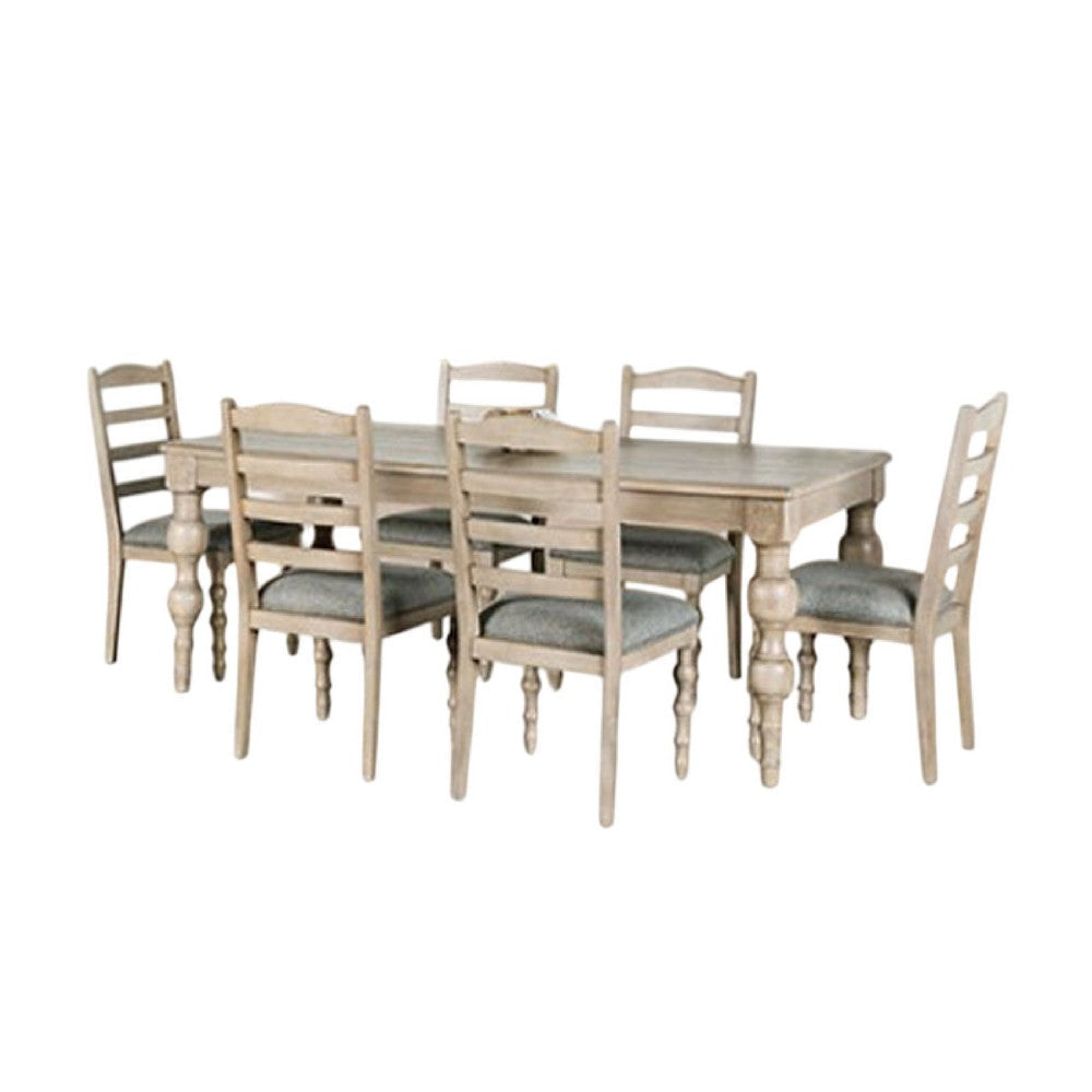 Cherie 7pc Dining Table Set | Turned Legs | 6 Chairs | Light Brown