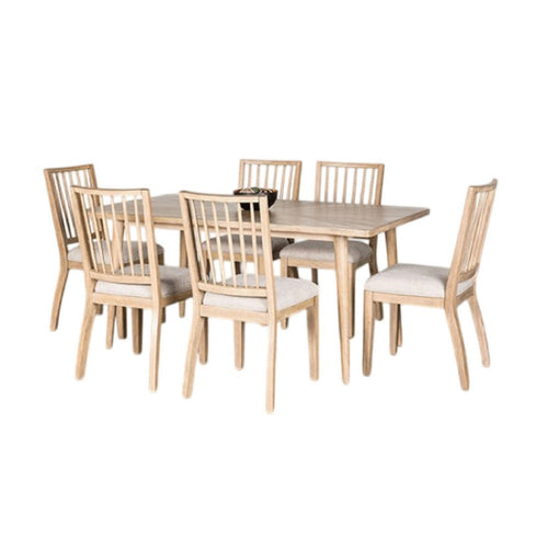 Lucas 7pc Dining Table Set | 6 Spindle Back Chairs | Natural Brown