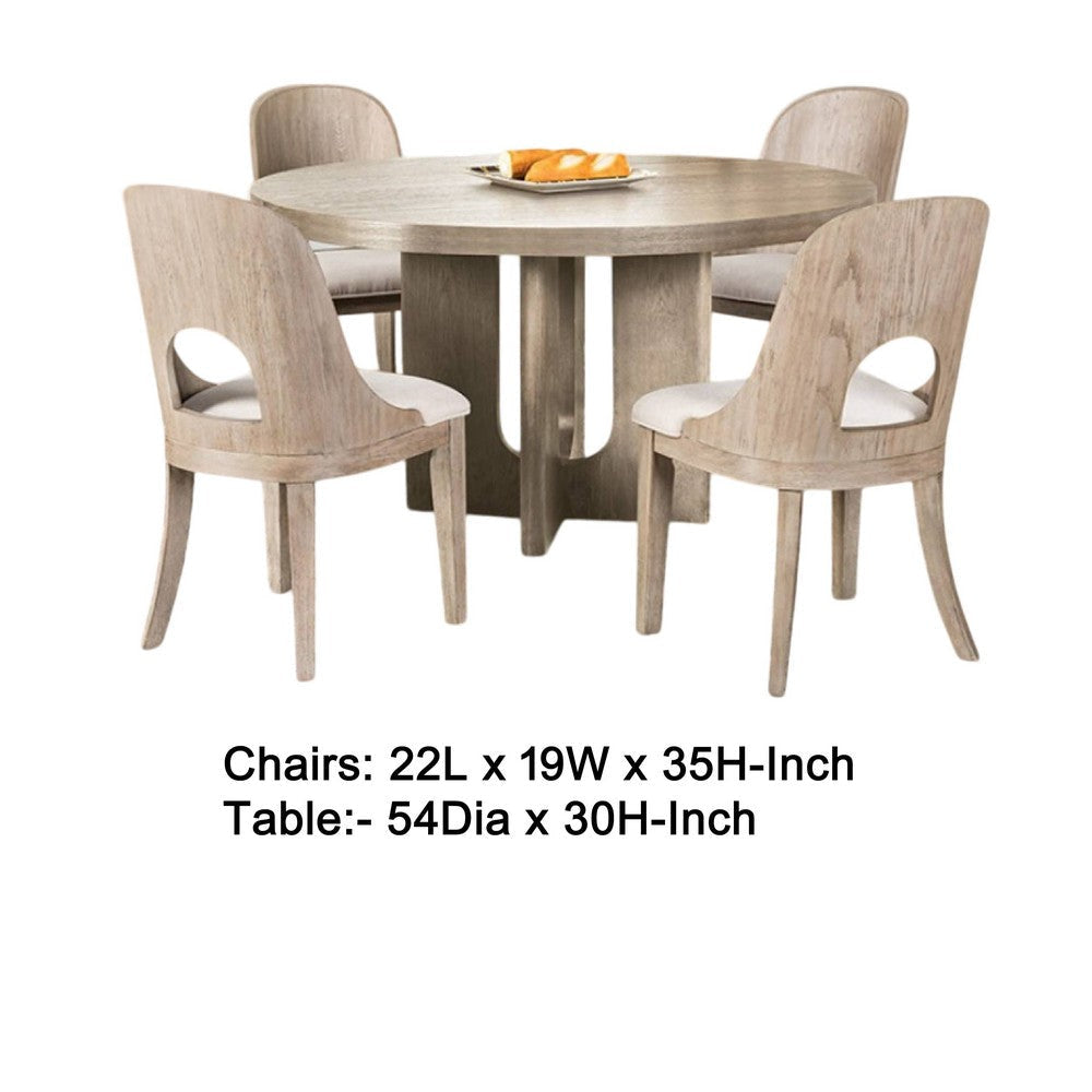 Zoko 5pc Round Dining Table Set | Polyester Chairs | White Wash Wood BM333510