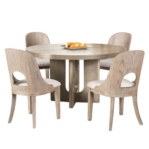 Zoko 5pc Round Dining Table Set | Polyester Chairs | White Wash Wood
