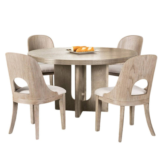 Zoko 5pc Round Dining Table Set | Polyester Chairs | White Wash Wood