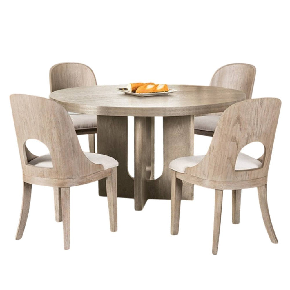 Zoko 5pc Round Dining Table Set | Polyester Chairs | White Wash Wood