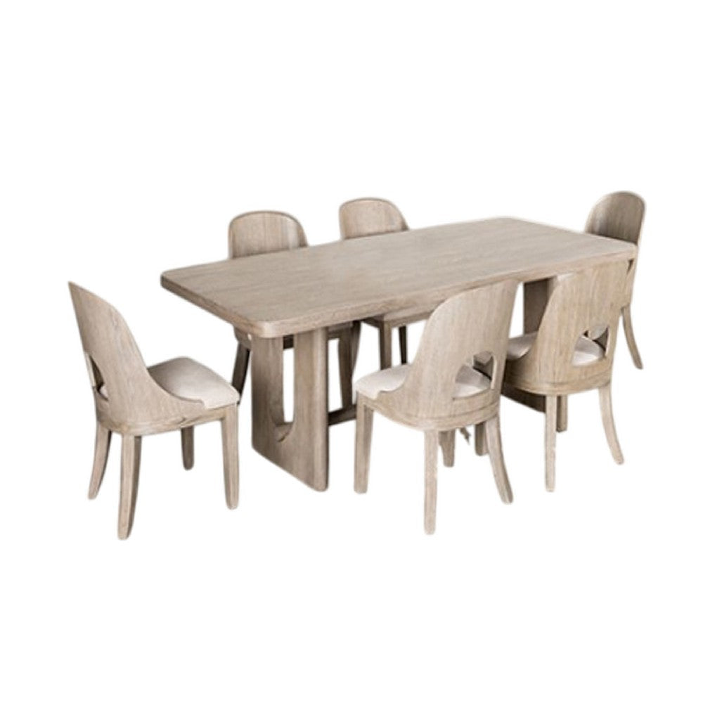 Zoko 7pc Dining Table Set | Polyester Cushion Seats | White Wash Wood BM333511