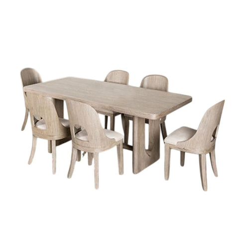 Zoko 7pc Dining Table Set | Polyester Cushion Seats | White Wash Wood