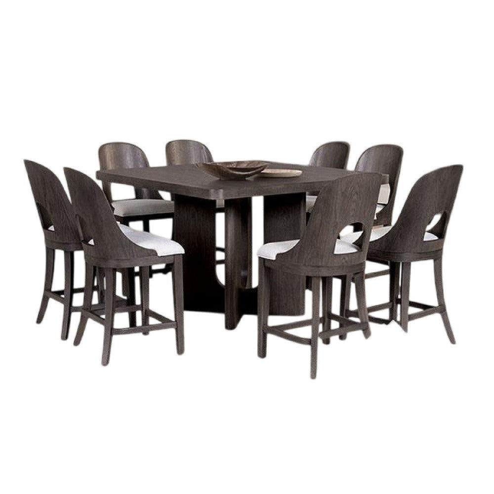 Zoko 9pc Counter Height Dining Table Set | White Seats, Ash Gray Wood