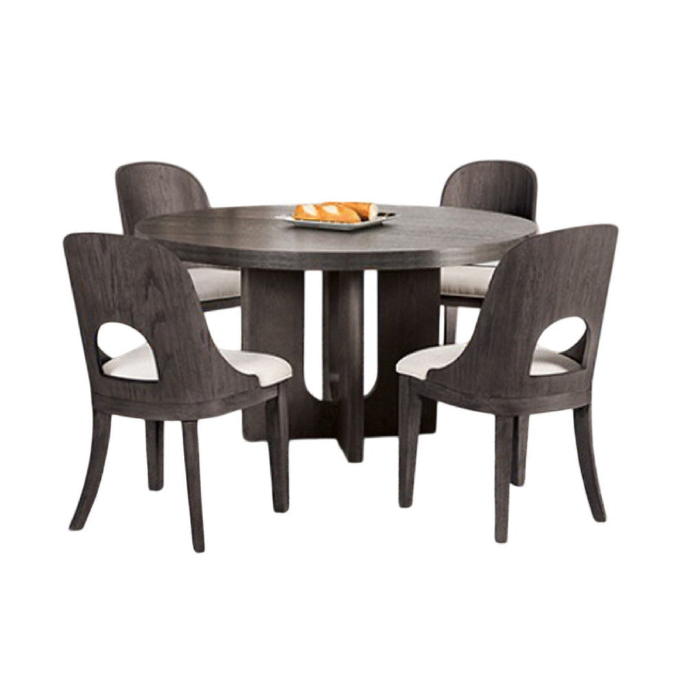 Zoko 5pc Round Dining Table Set | White Polyester Chairs | Gray Wood BM333514