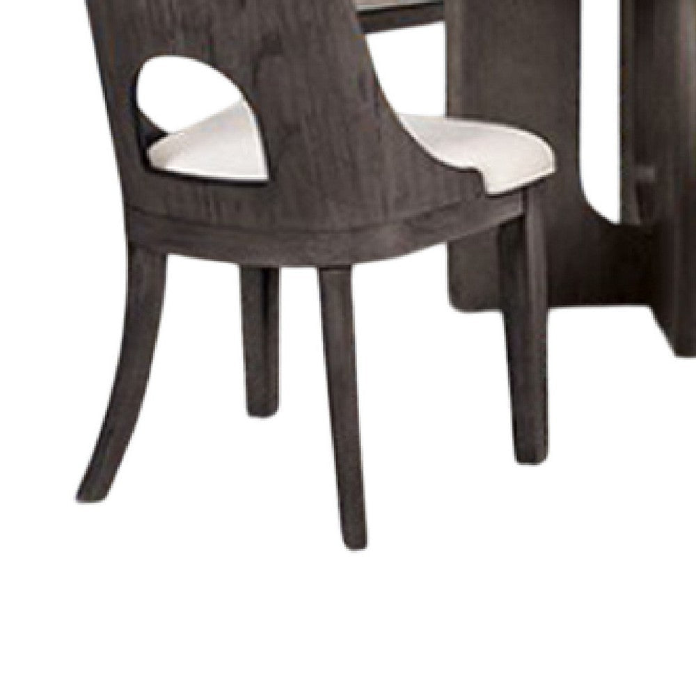 Zoko 5pc Round Dining Table Set | White Polyester Chairs | Gray Wood BM333514