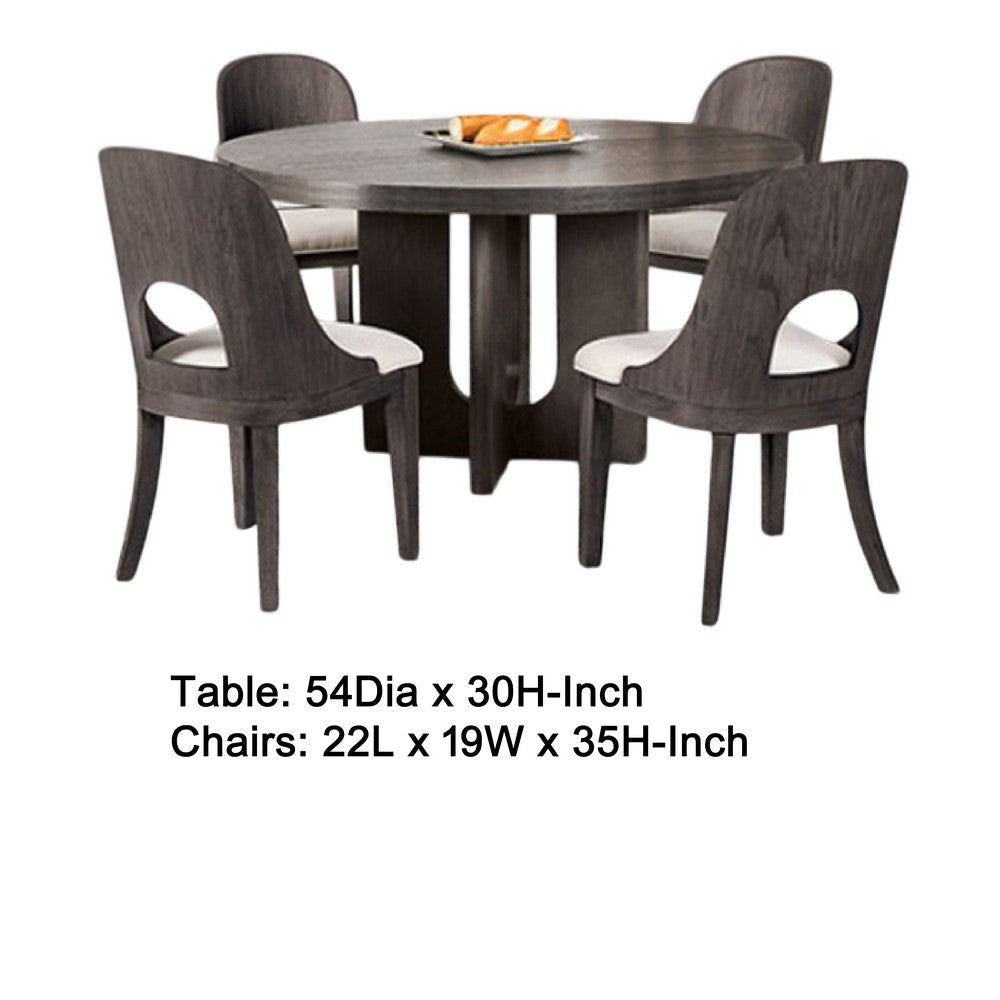 Zoko 5pc Round Dining Table Set | White Polyester Chairs | Gray Wood BM333514