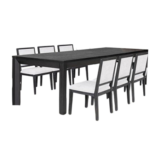 Kizie 7pc Dining Table Set | 94-118" Extendable | Black Wood Chairs
