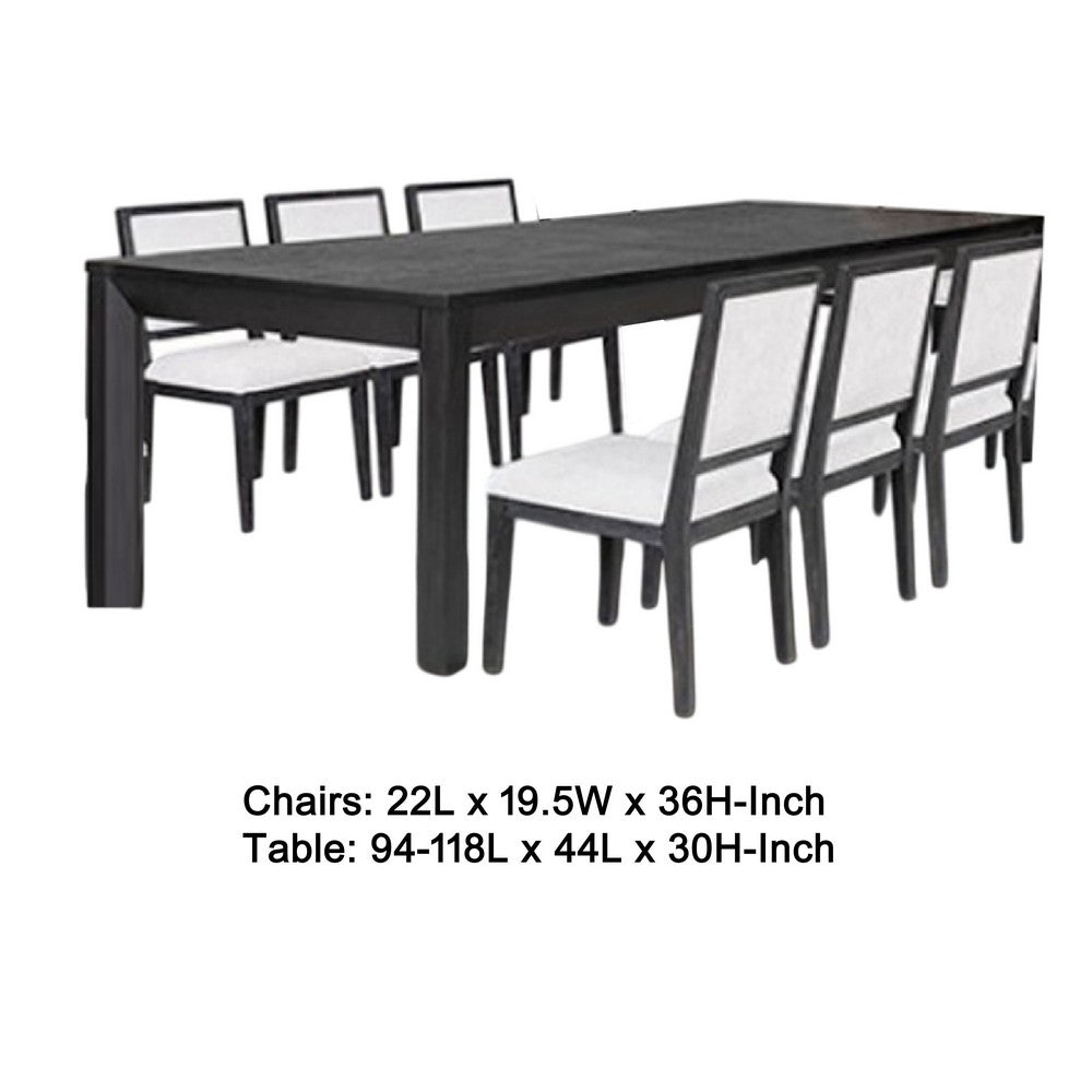 Kizie 7pc Dining Table Set | 94-118" Extendable | Black Wood Chairs