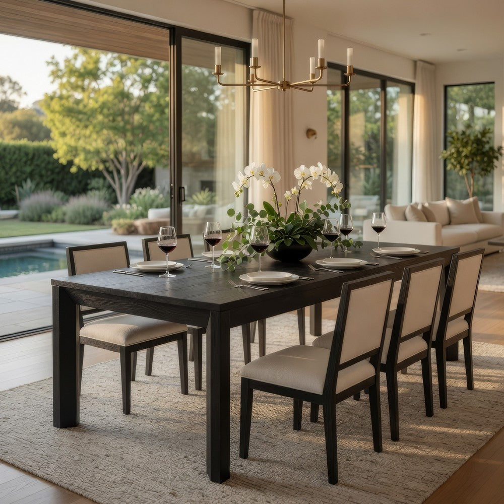 Kizie 7pc Dining Table Set | 94-118" Extendable | Black Wood Chairs